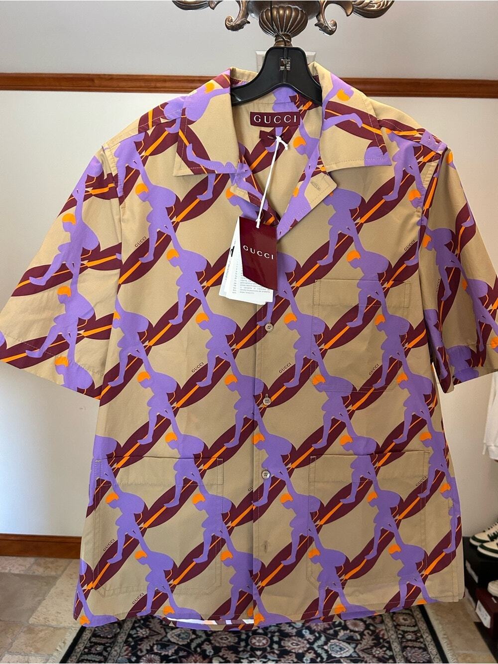 Men's Gucci "twisted print" Poplin bowling shirt size 46/small made in Italy